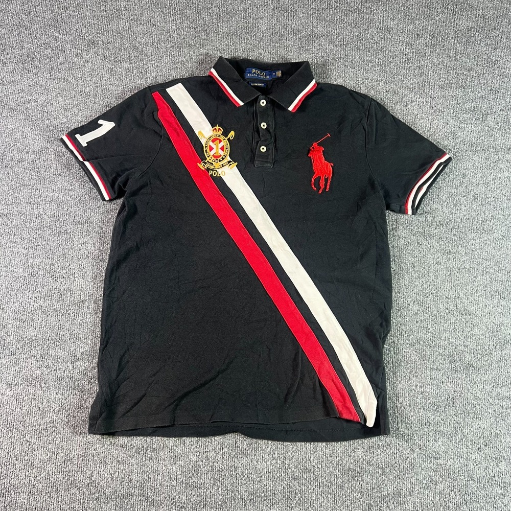 Polo Ralph Lauren Polo Shirt Men's M Black Custom Slim Fit Big Pony Short Sleeve